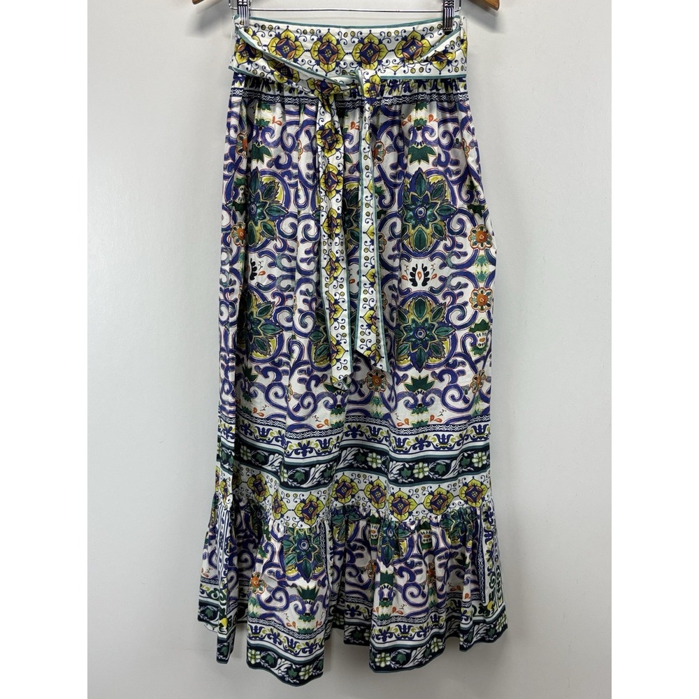 Antonio Melani Tegan Blue Yellow Mosaic Promenade Maxi Skirt Women's 6 Boho